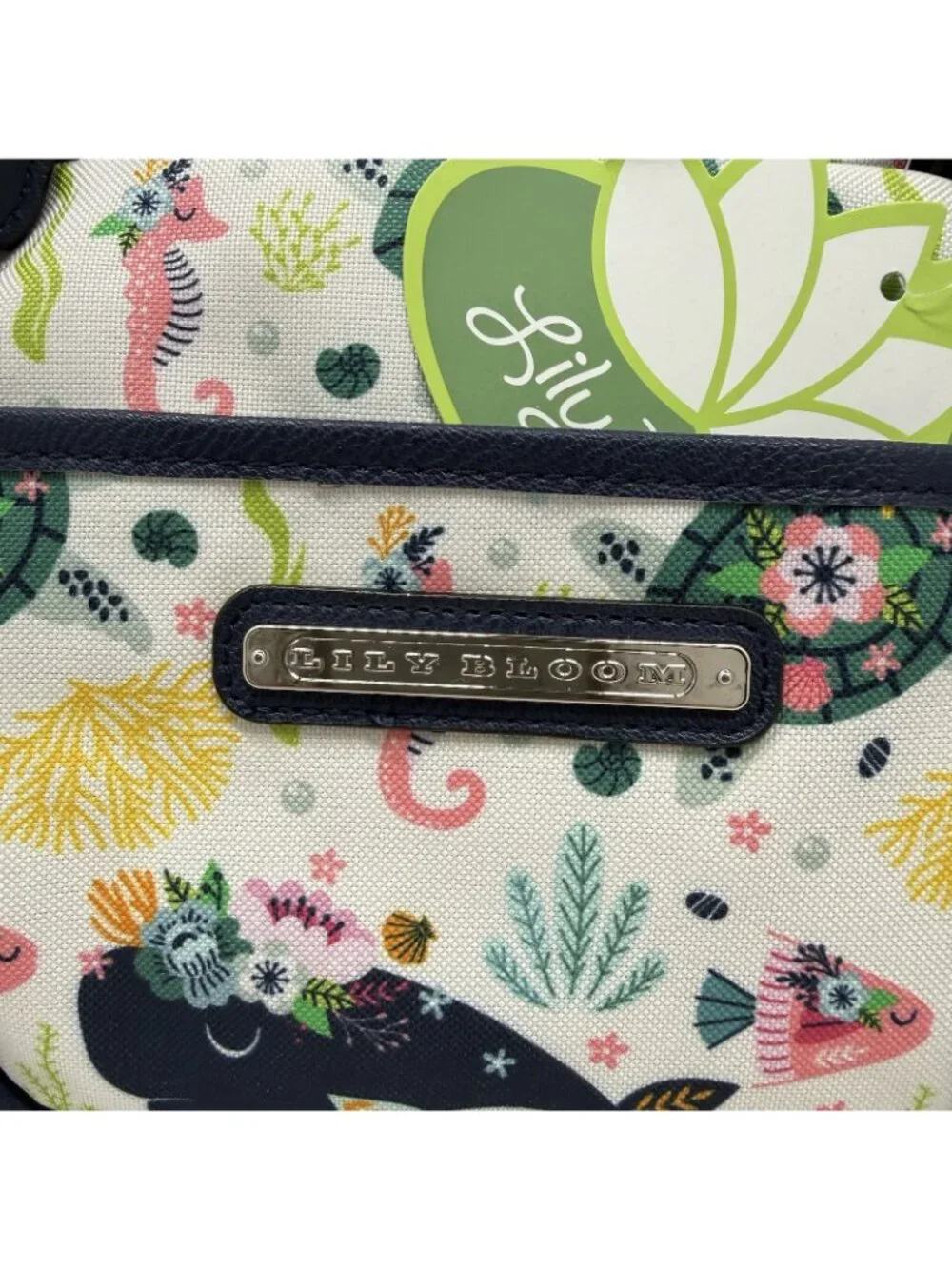 Lily Bloom Maggie Satchel OS Navy Multicolor Ocean Turtles Whales NWT Eco Purse